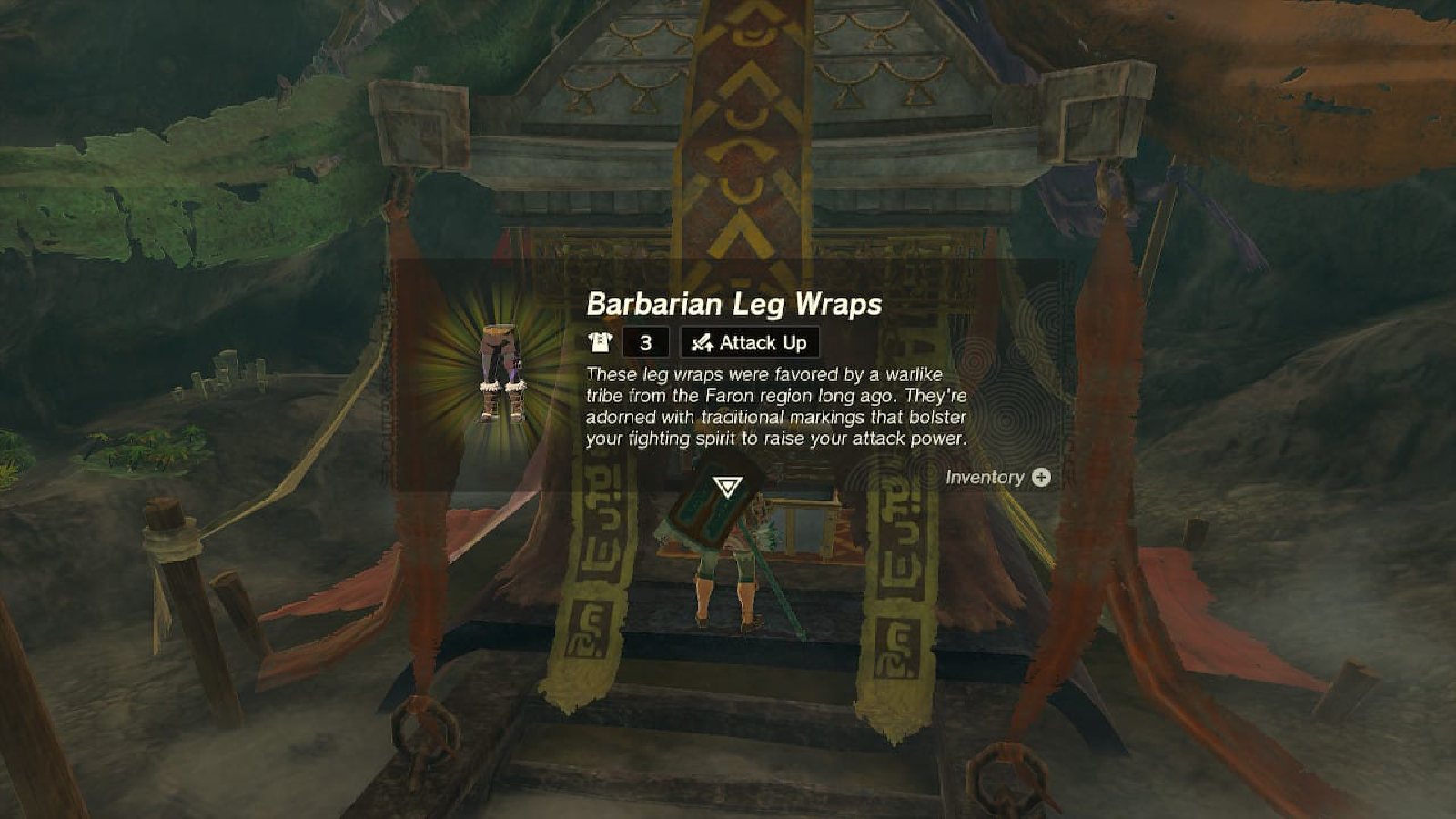 Barbarian Leg Wraps +3 Defense, Attack Up Bonus.