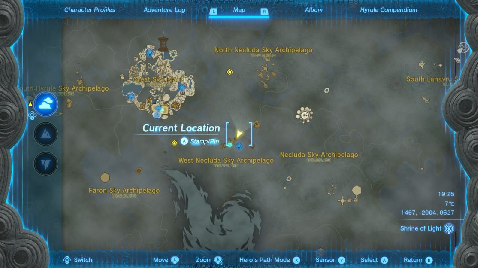 Mapa de Lágrimas del Reino mostrando la Isla Grat Celestial y la Isla con el Santuario Ukoojisi