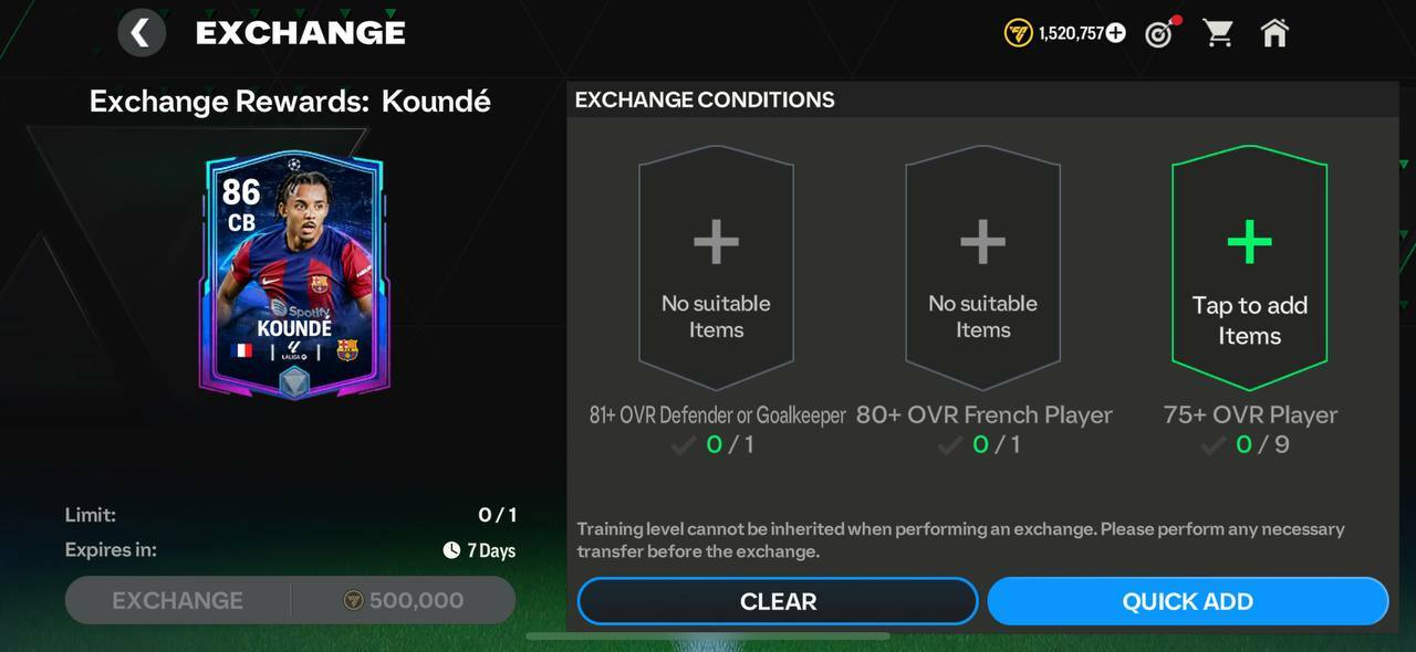 UCL Kounde requirements