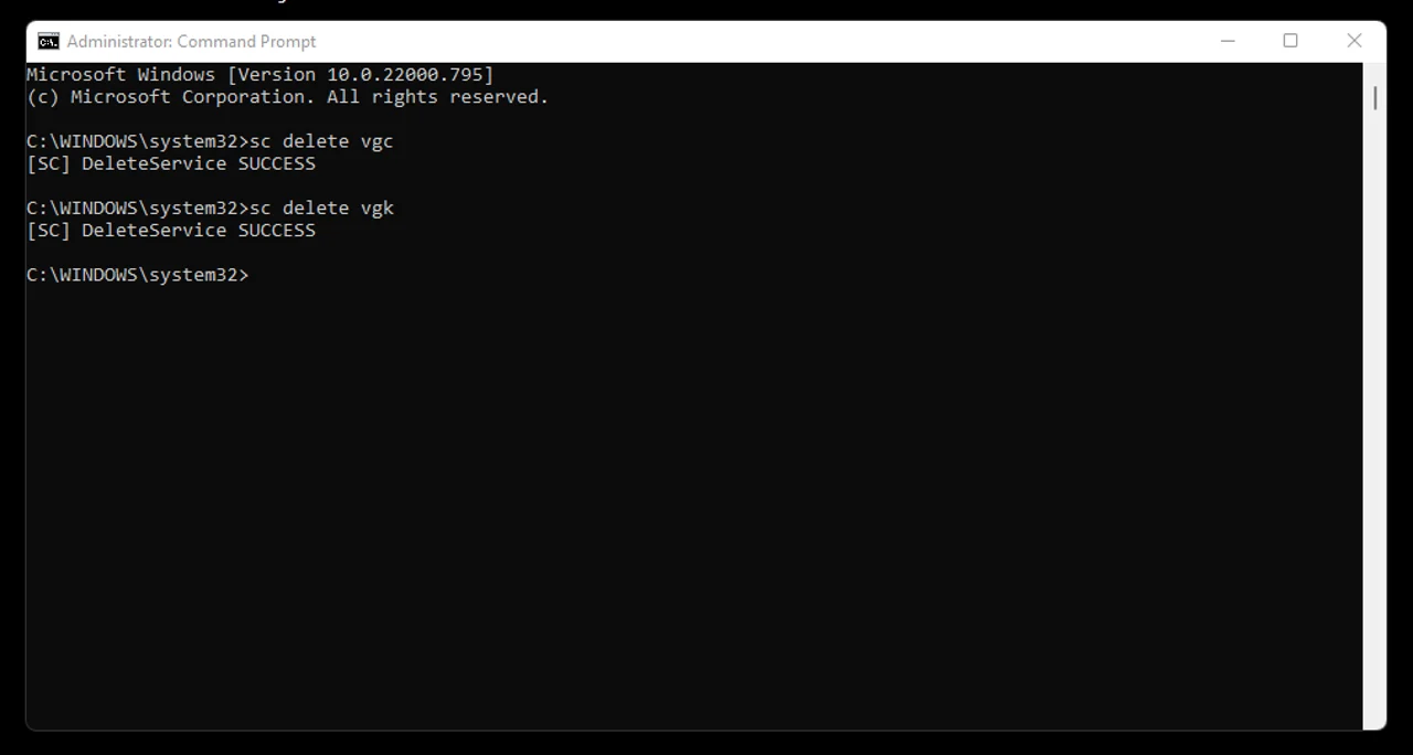 Command Prompt Vanguard Deletion Commands