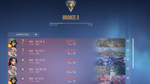 Valorant Bronze Rank Match History