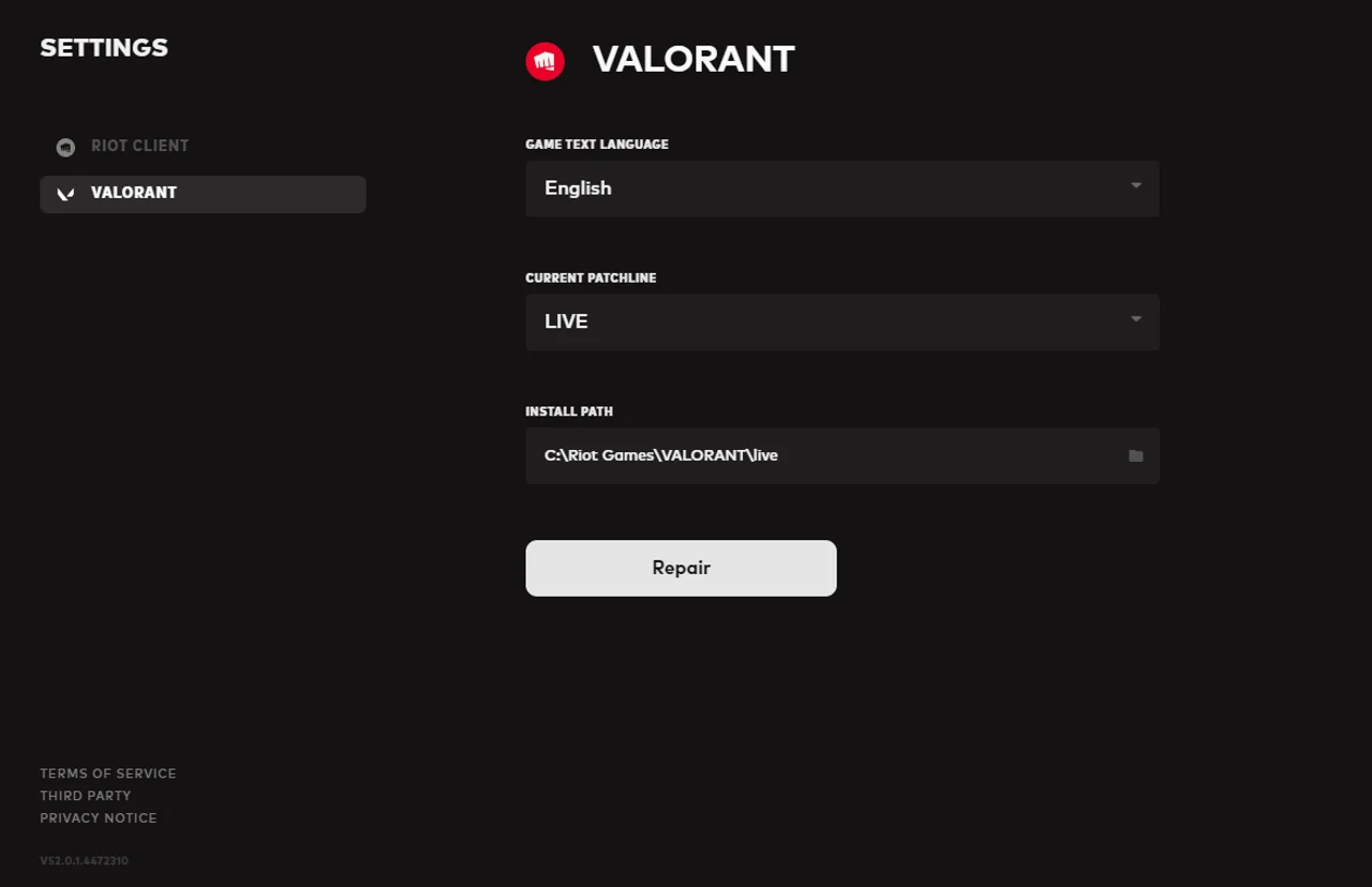 Riot Valorant Settings