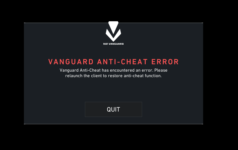 Vanguard Anti-Cheat Error Screen