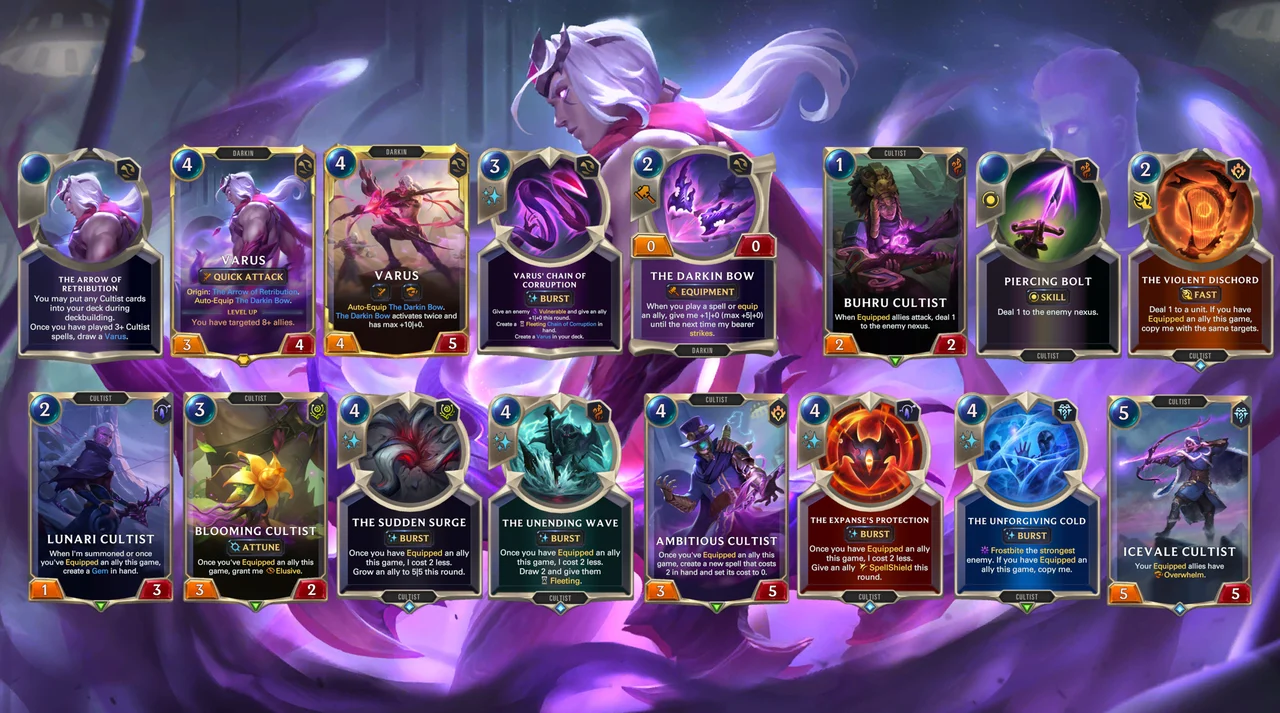 Legends of Runeterra Darkin Saga 'Domination' expansion Varus supporting cards Riot Games