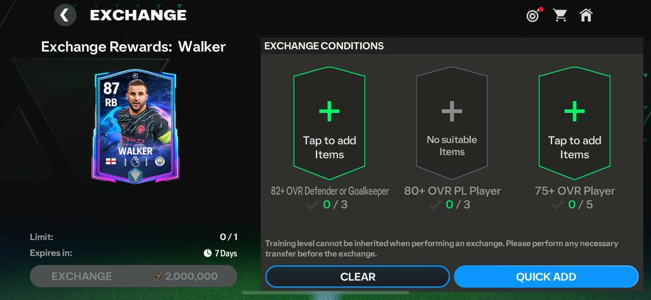 Kyle Walker requirements fc mobile