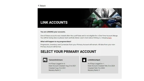 Warframe Mobile Select Primary Account