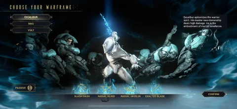 Warframe Mobile Warframe Selection Screen