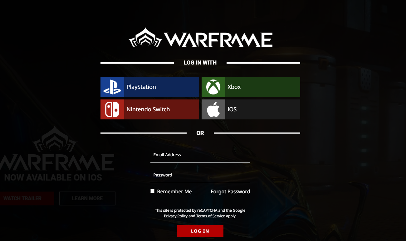 Warframe Select Login Method