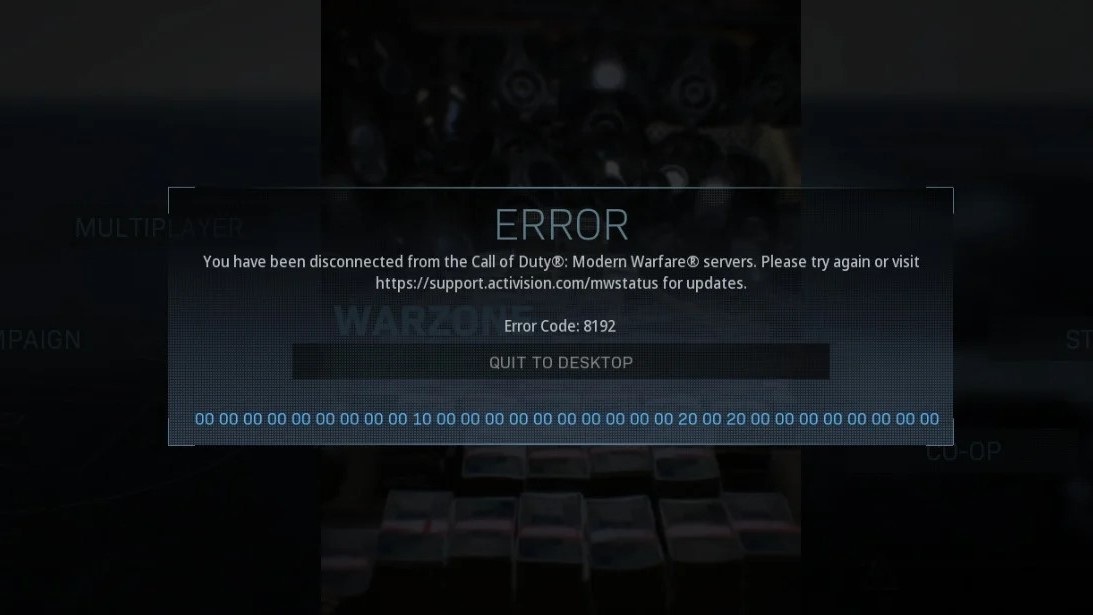 Warzone Error Code 8192