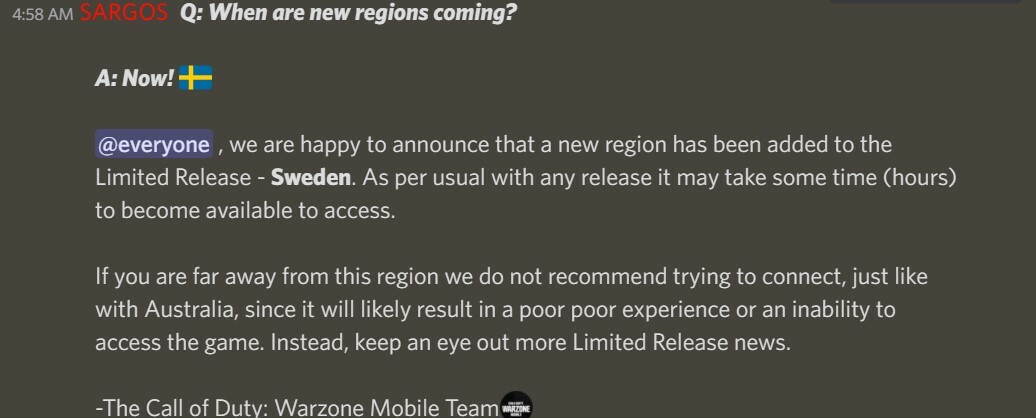 Warzone Mobile Sweden limited release