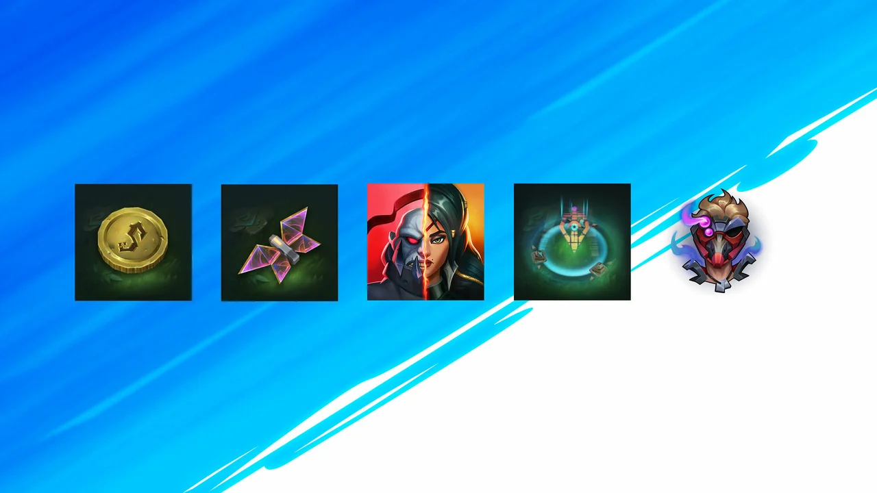 From left to right: Coin Toss, Butterfly Effect, Weapons of Noxus, Beam Me Up, and Stare League of Legends Wild Rift Riot Games