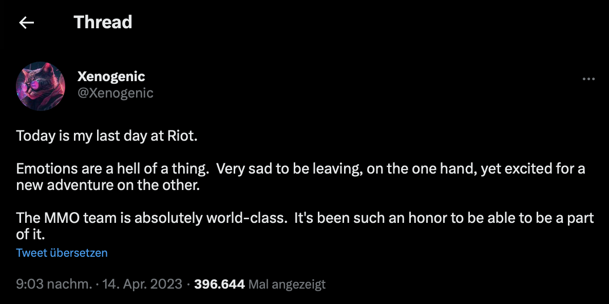 Xenogenic Leaving Riot tweet