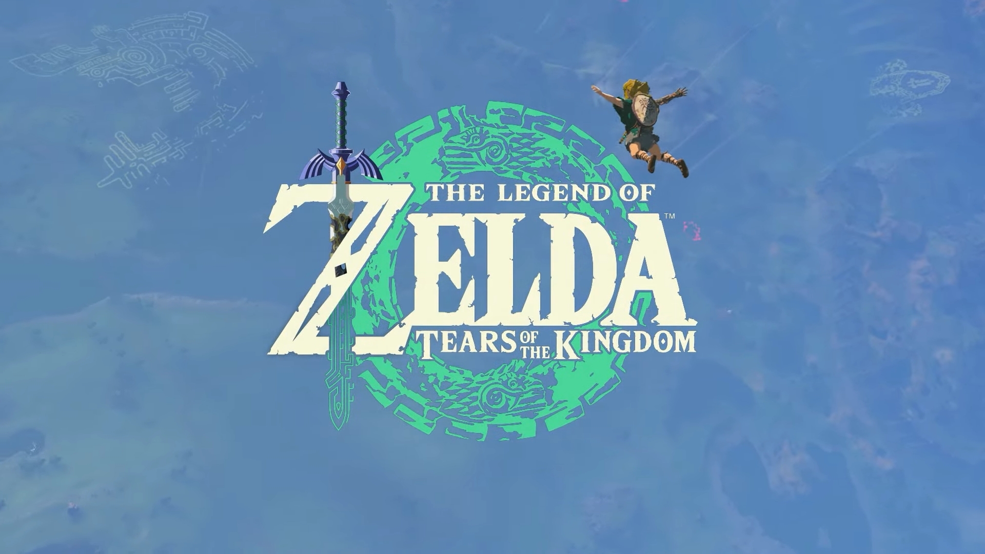 Zelda Tears of the Kingdom Title card with Link flying in the air