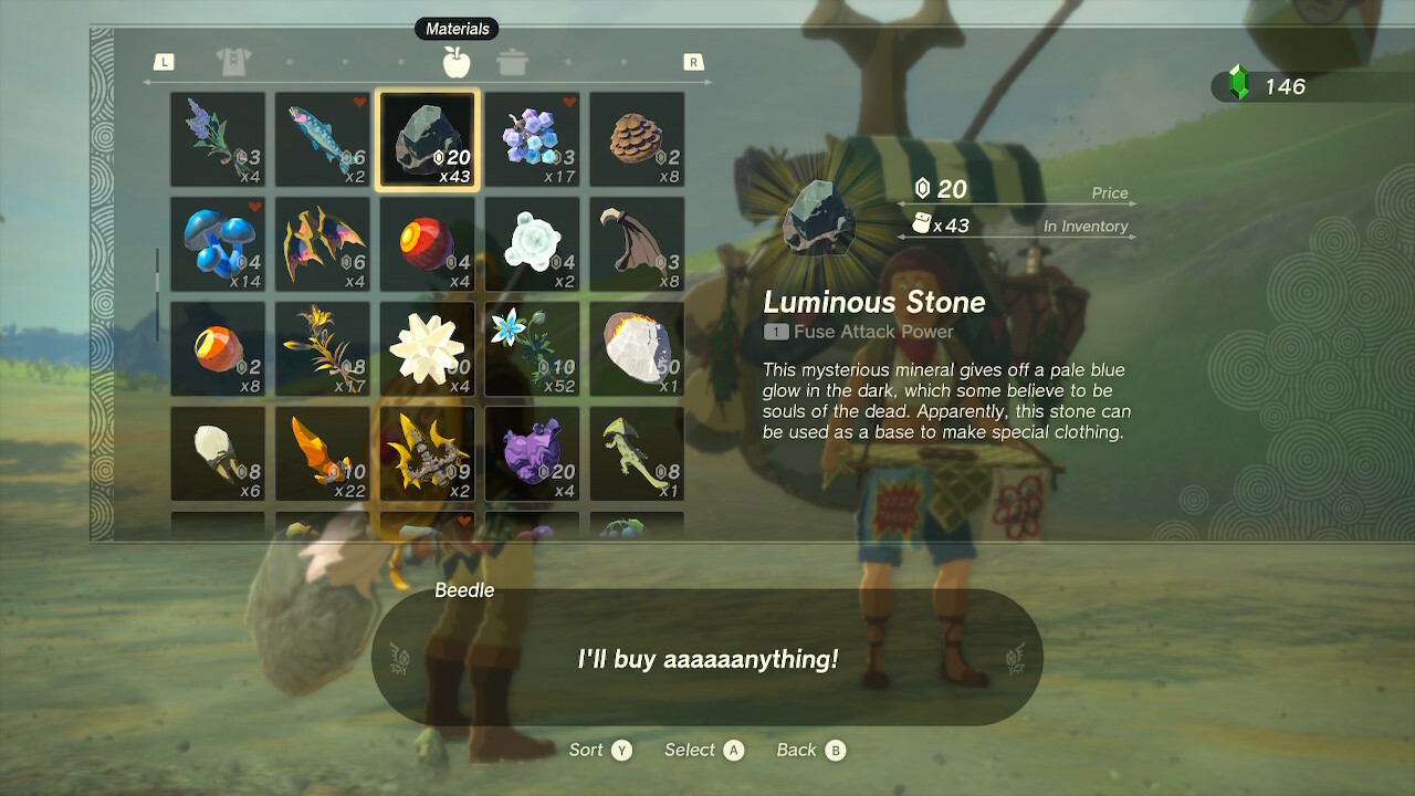 Zelda: Tears of the Kingdom sellscreen Beedle