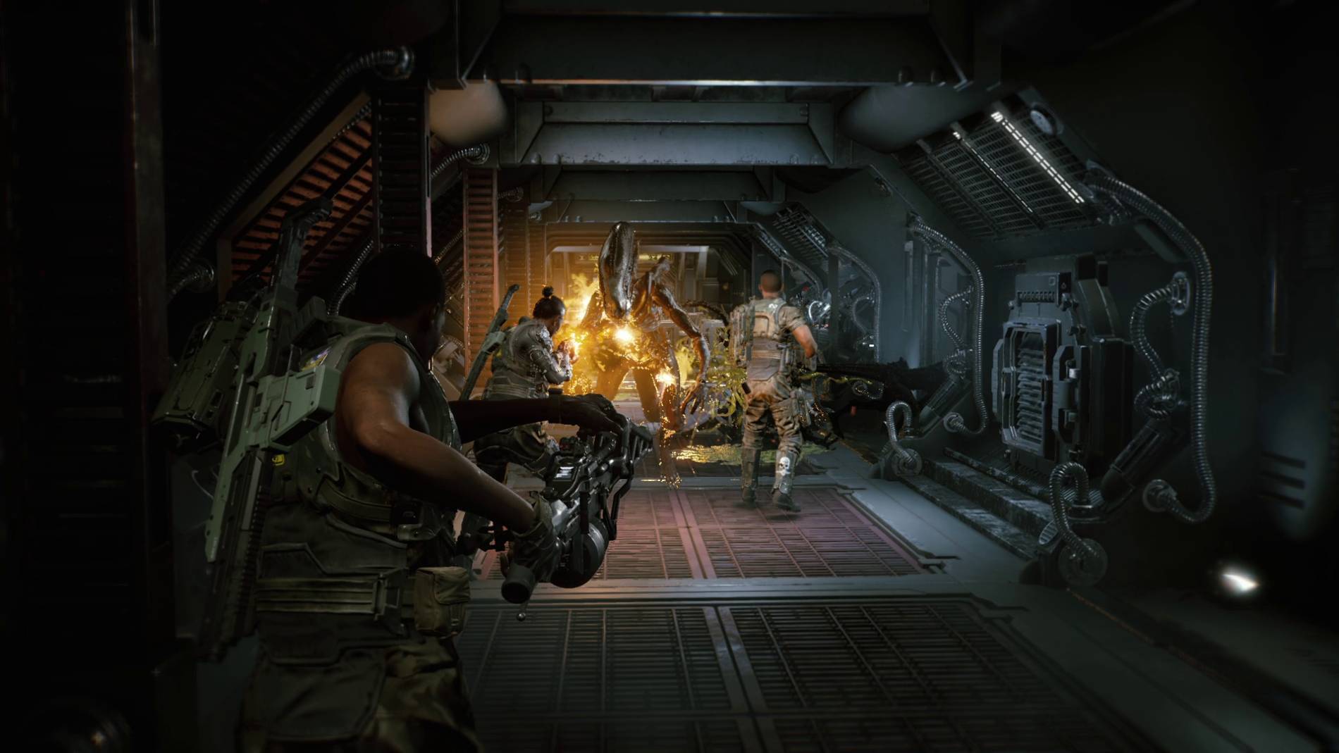 Die Colonial Marines bekämpfen einen Xenomorph. Der Koop-Shooter Aliens: Fireteam sieht stark aus.