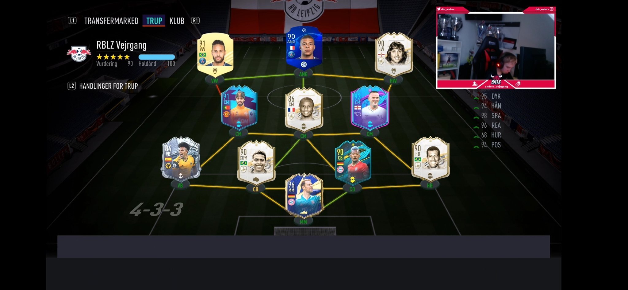 Die Mannschaft von RBLZ Anders in der FIFA 21 Ultimate Team Weekend League)