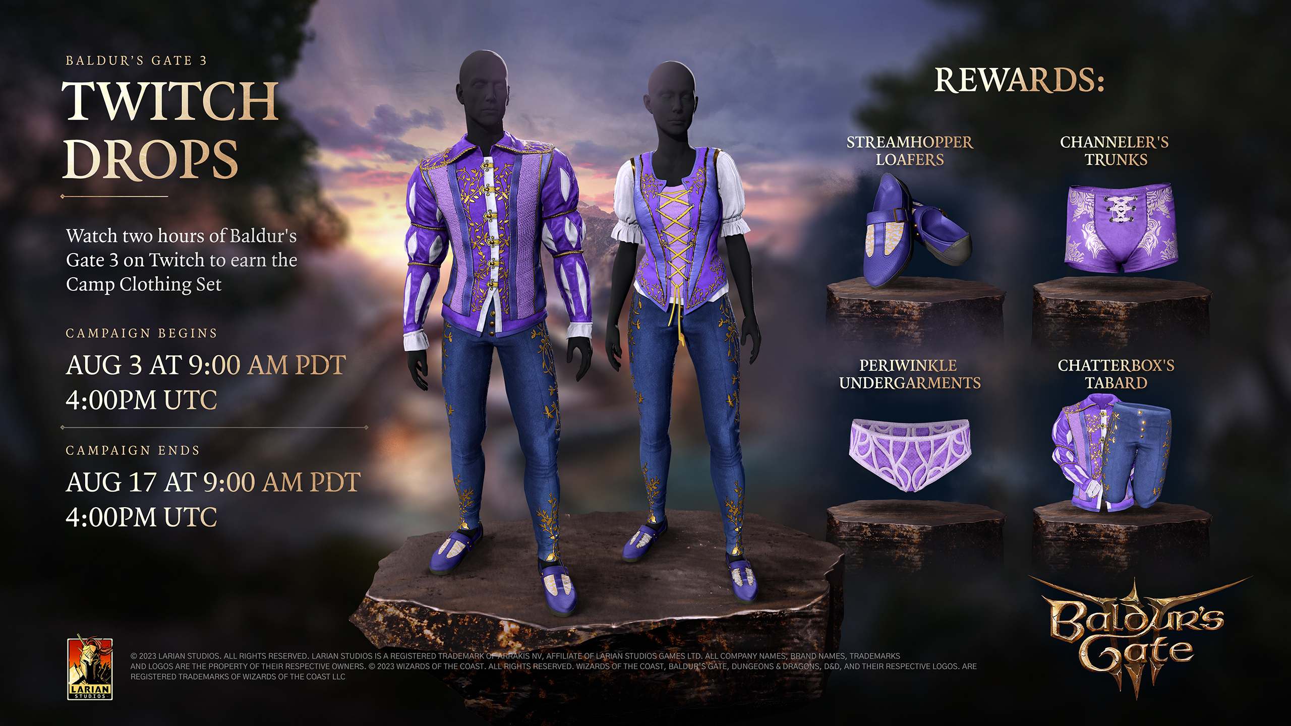 Baldur's Gate 3 Twitch Rewards Camp Clothing Set