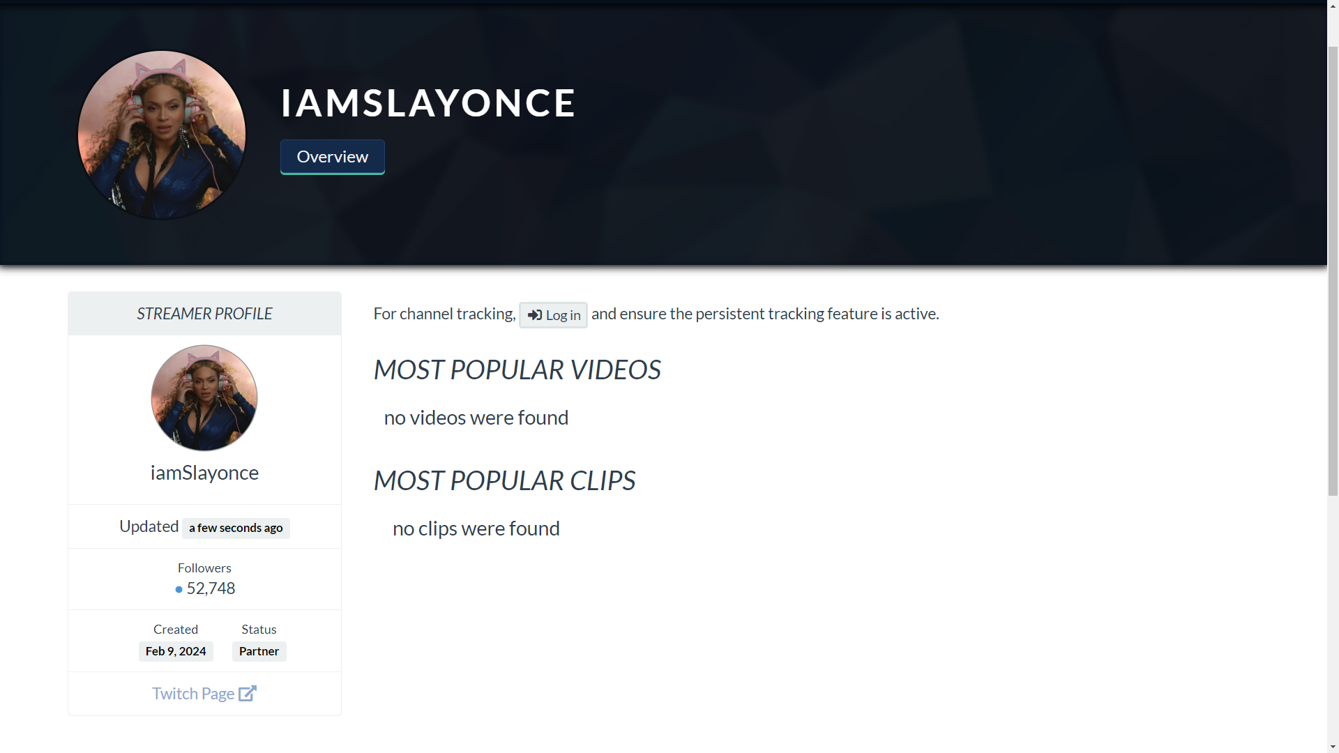 Beyonce twitch tracker
