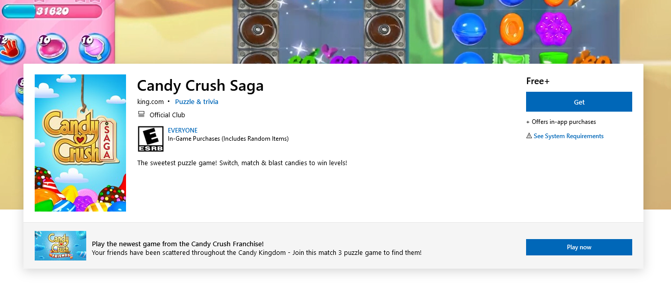 Candy Crush PC Download Microsoft store