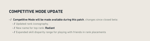 Competitive mode update