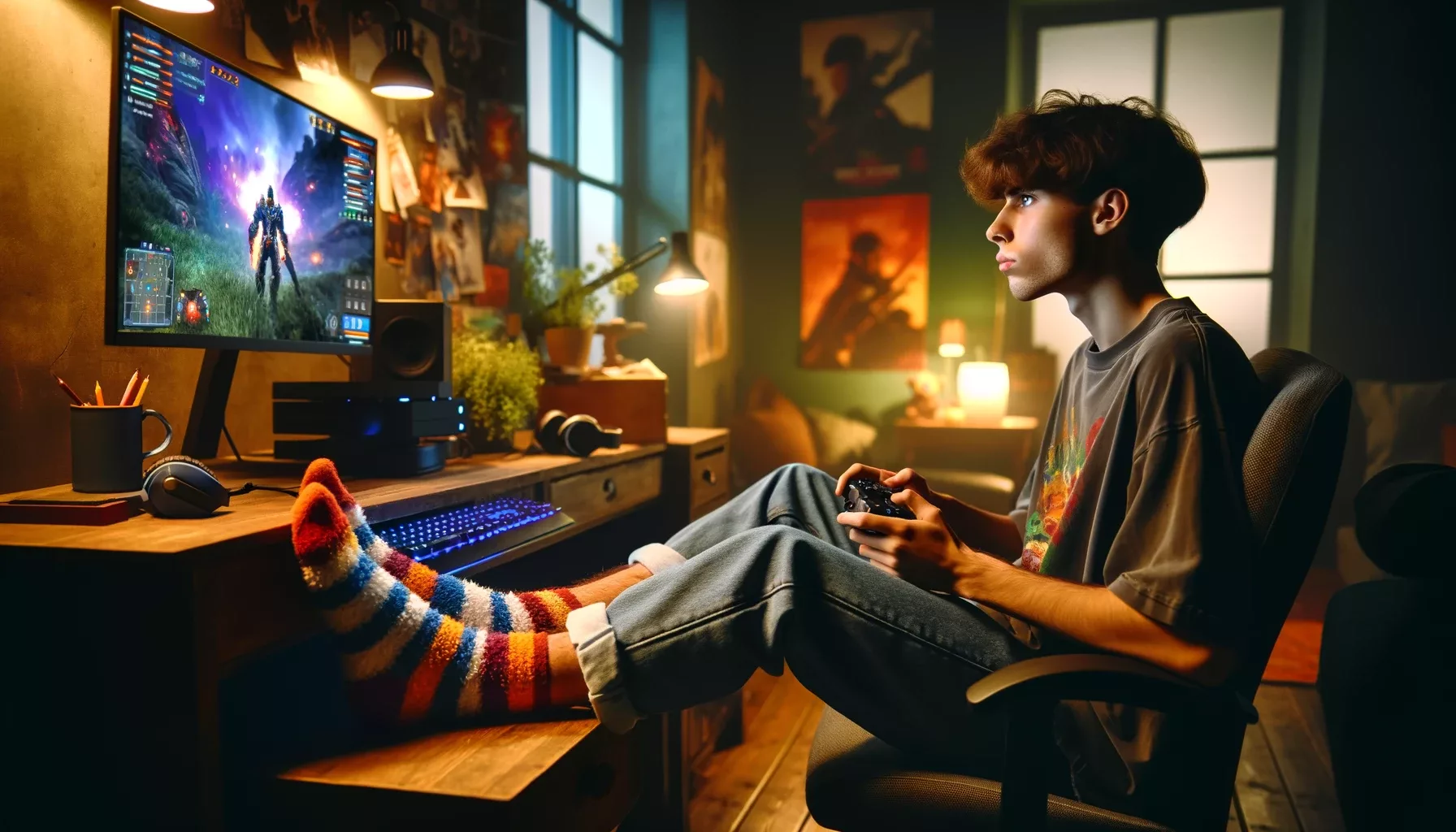 Young guy playing computer game