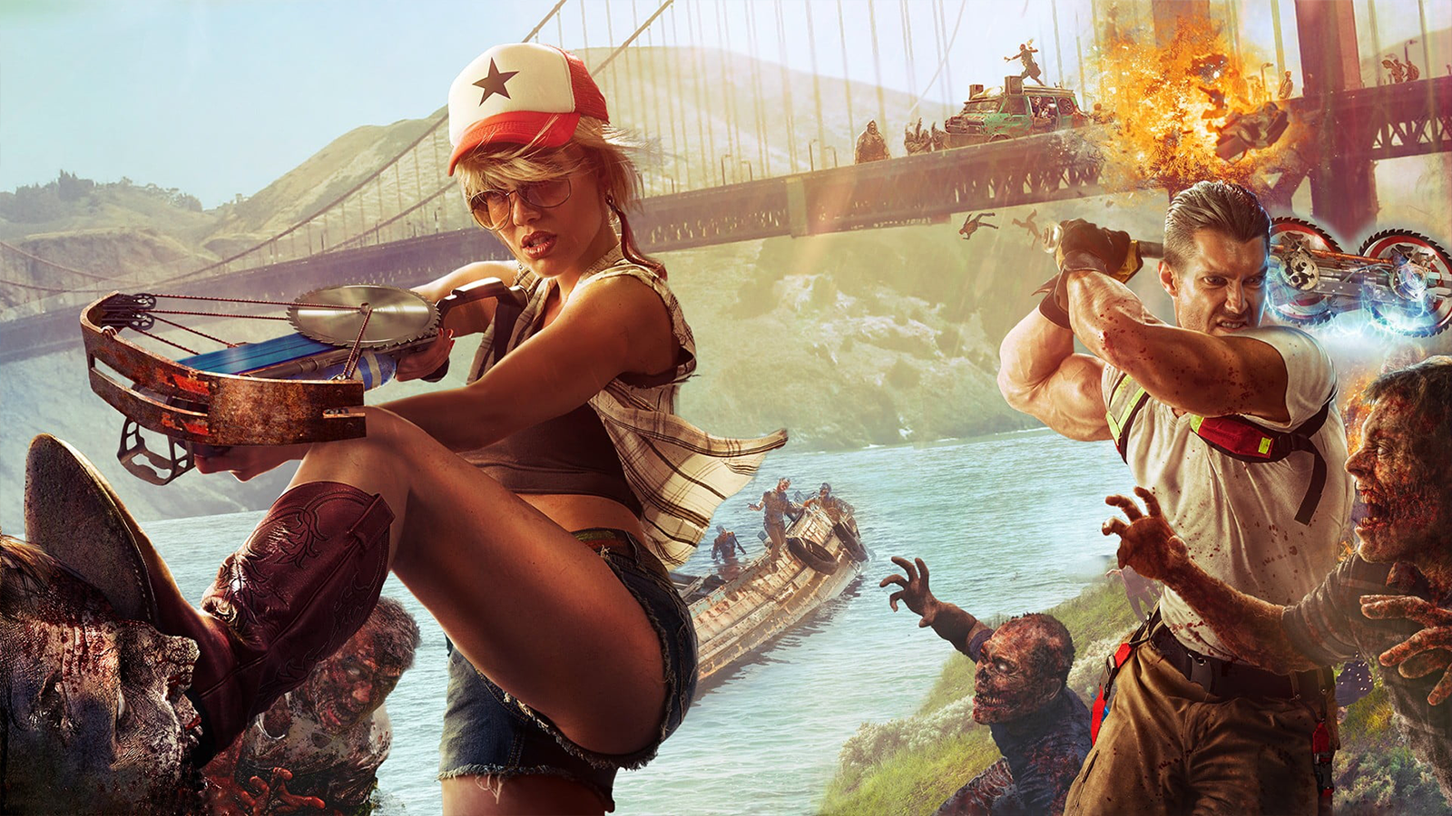 Dead Island 2 characters in front of the Golden Gate Bridge