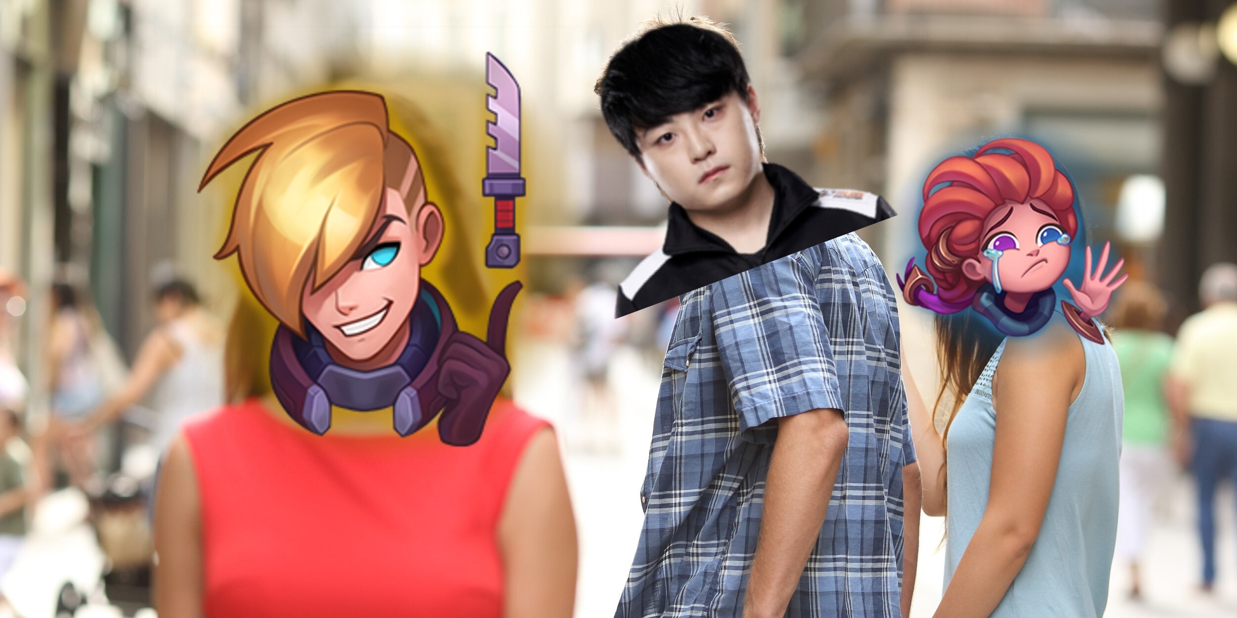 Distracted boyfriend meme Ezreal