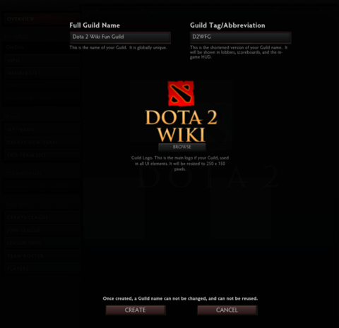 Dota 2 guild creation 2013