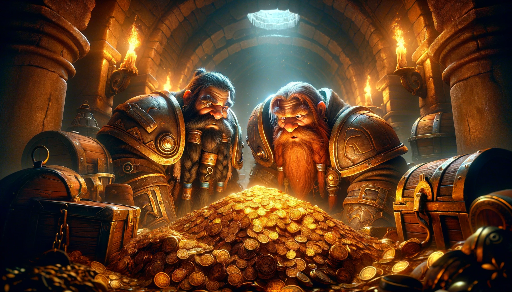 Two dwarfes looking at gold