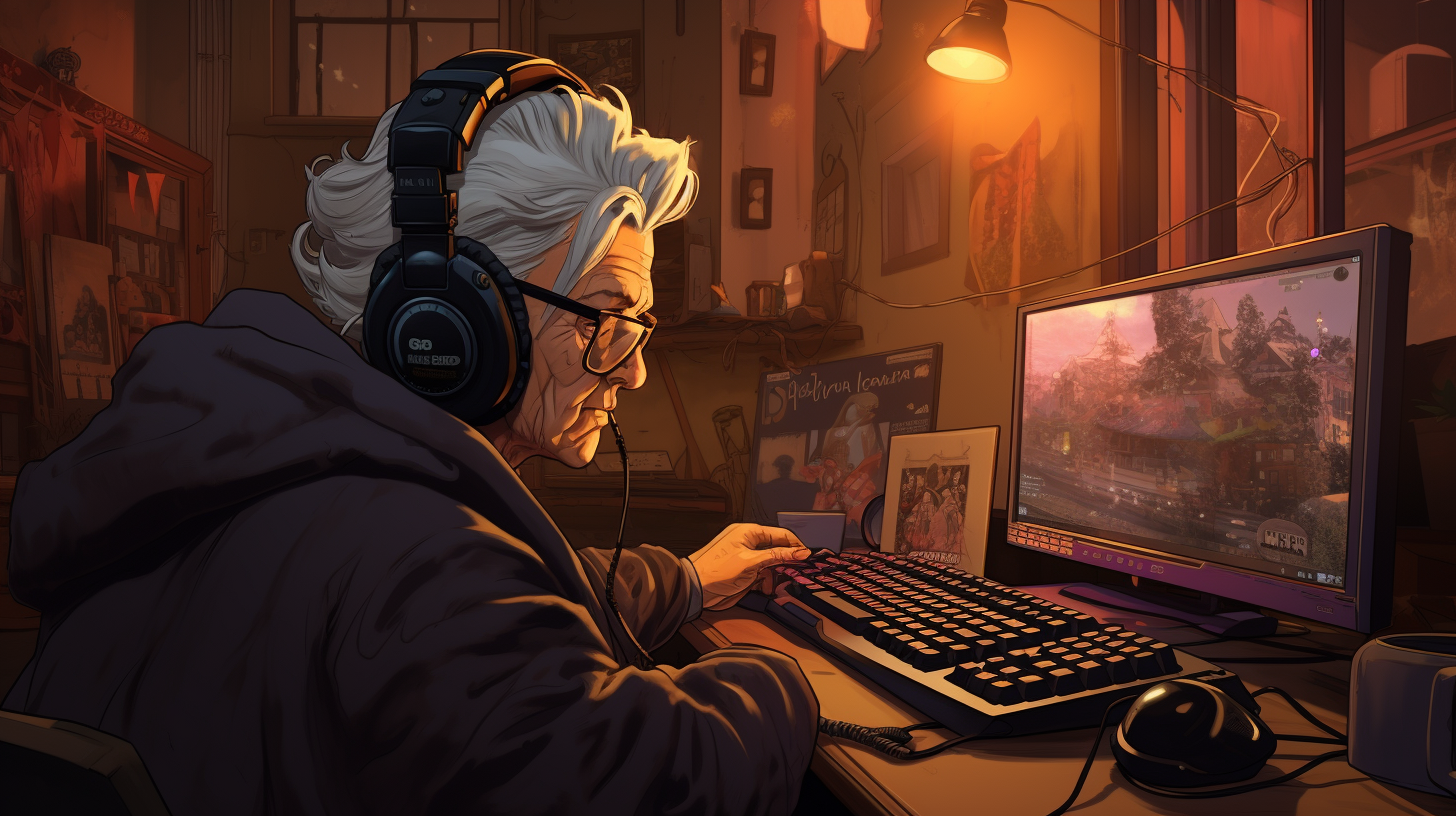 Earlygame grandma playing shooter games on pc with headset comi f7ef99db 8955 4625 be74 ae100f054287