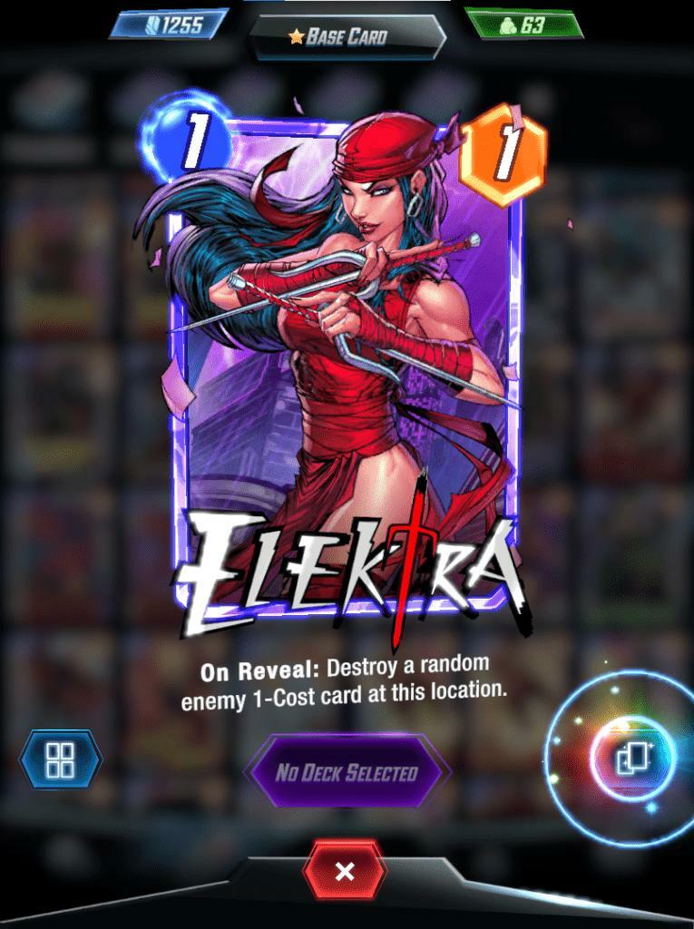 Marvel Snap elektra card, infinity split version