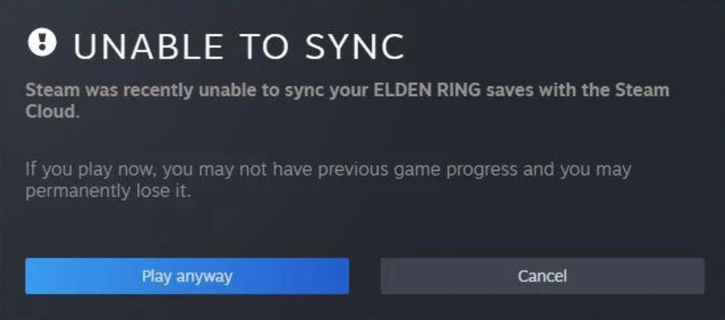 Steam Sync Error Message For Elden Ring