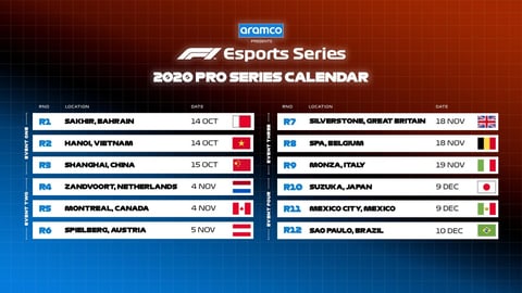 F1 esports pro series 2020 kalender