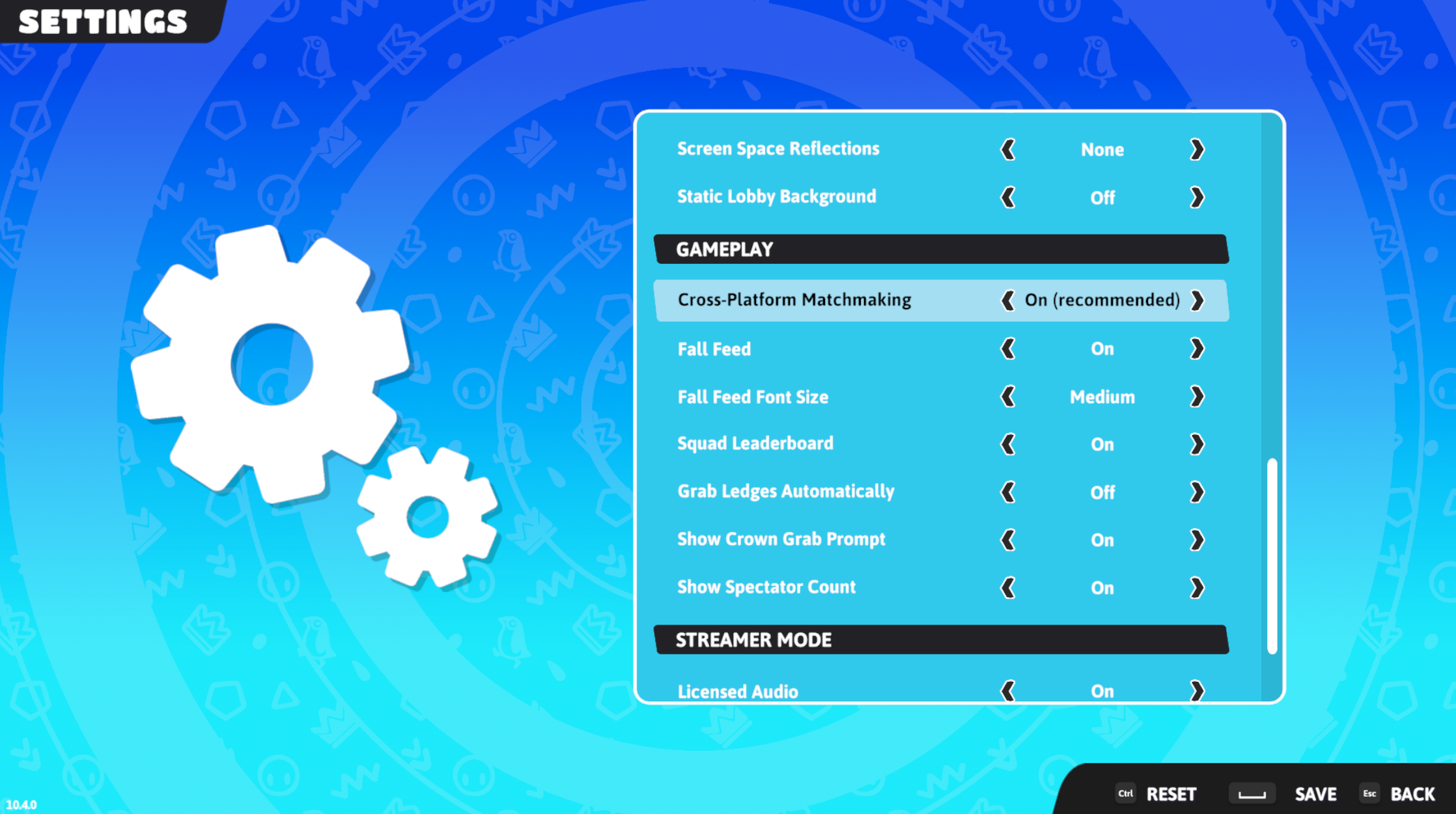 Fall Guys Settings Screen