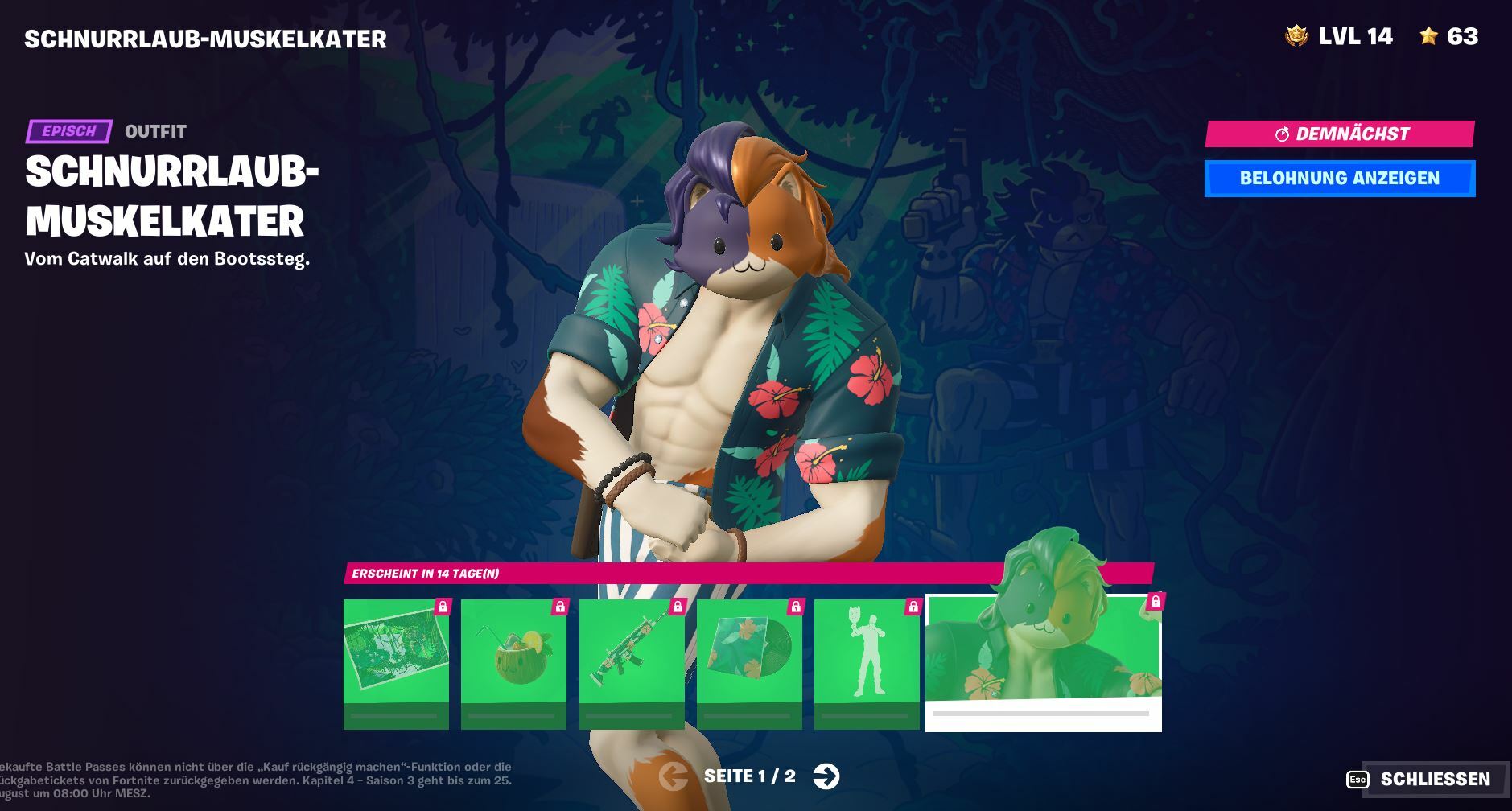 Fortnite schnurrlaub muskelkater cosmetics