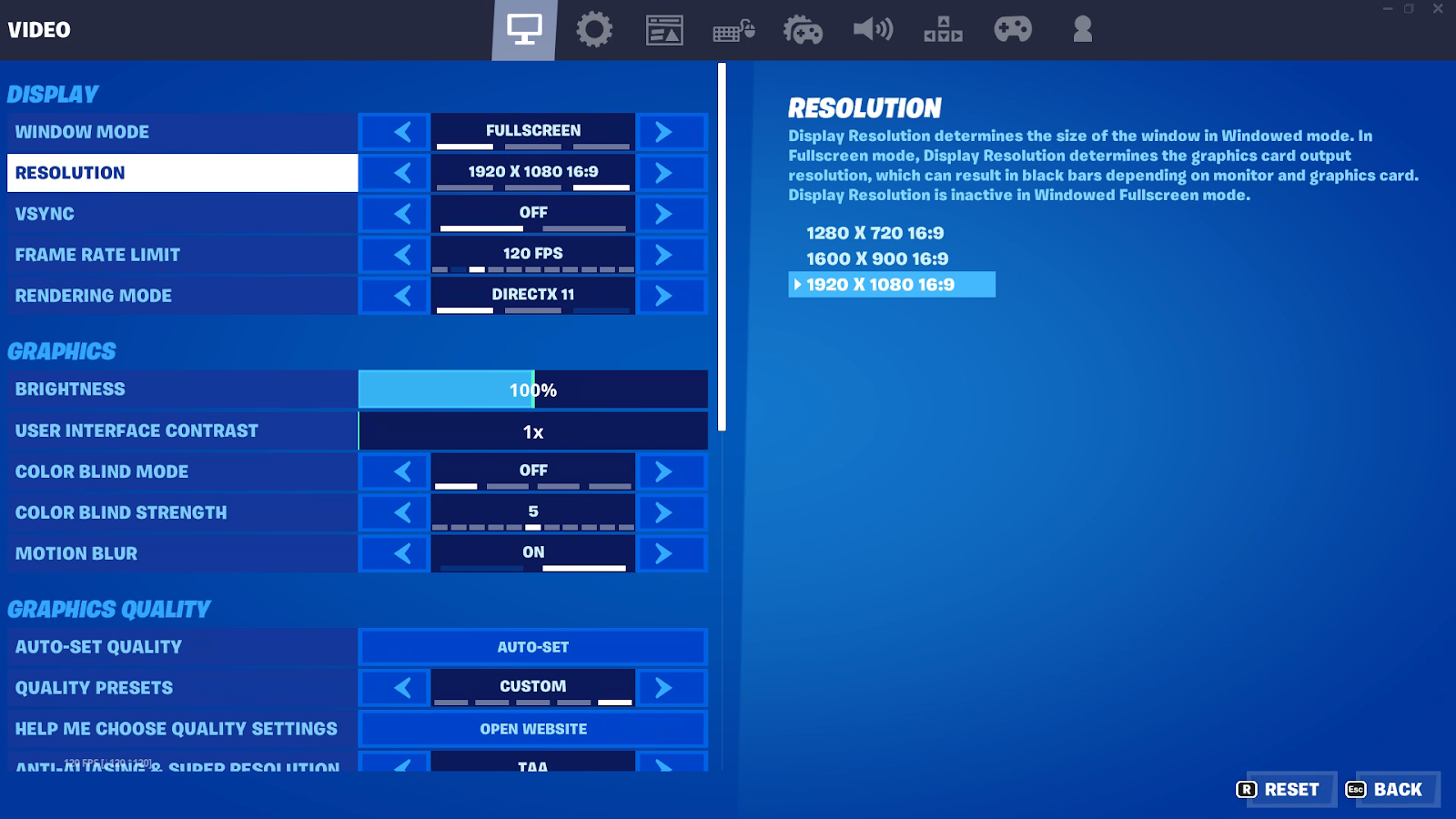 configuraciones de fortnite