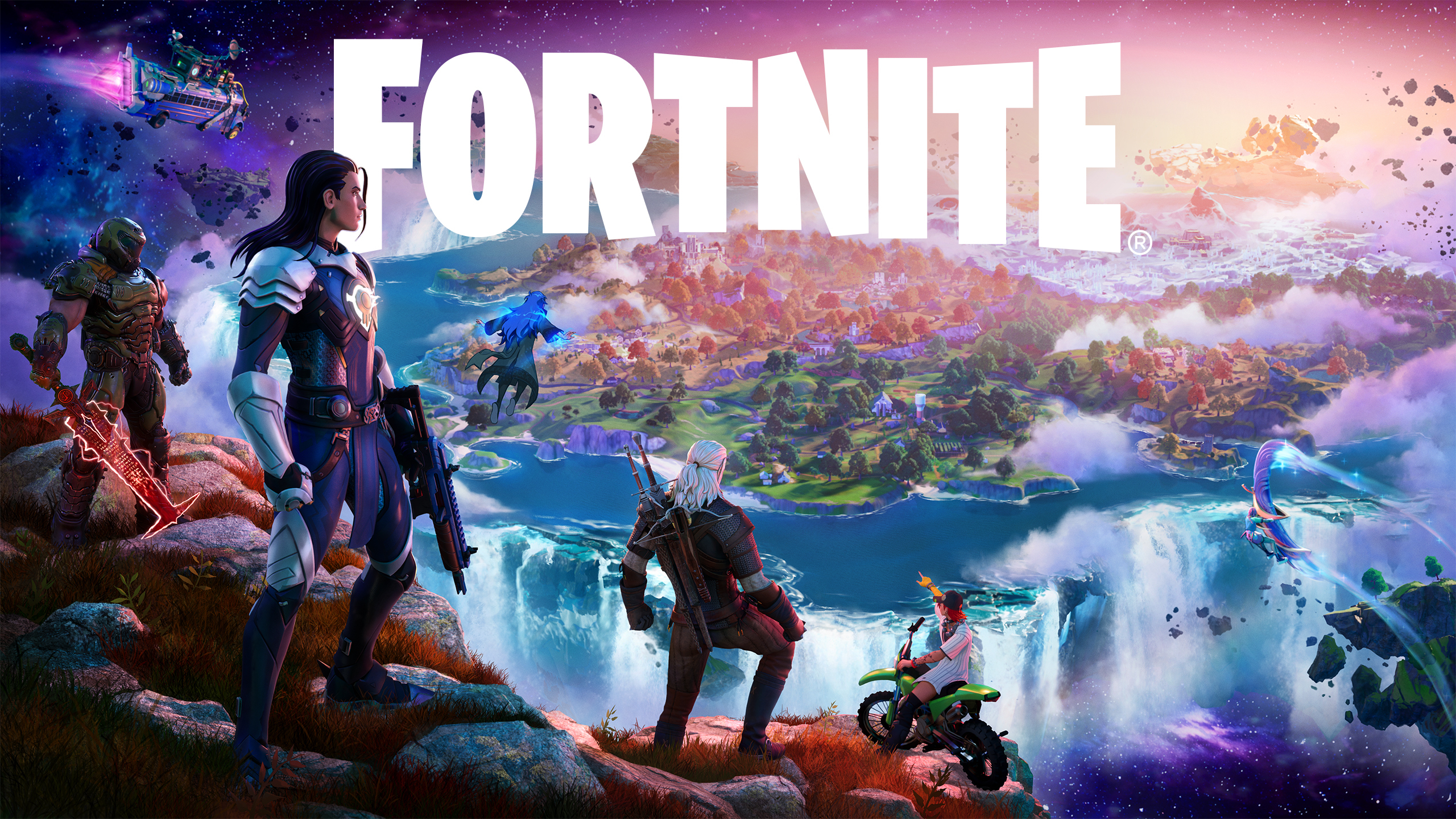 Heroes looking at the Fortnite Island