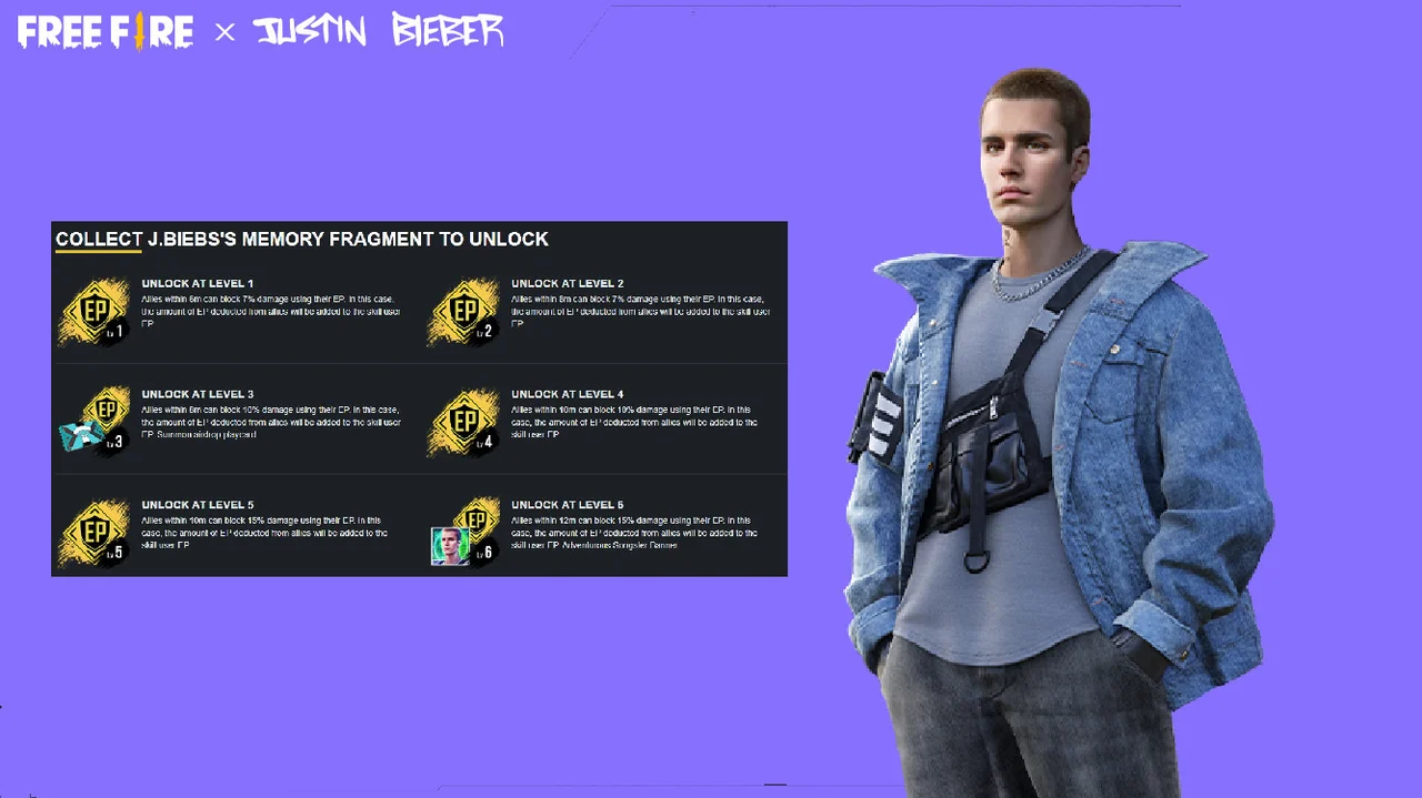 Justin Bieber Free Fire abilities