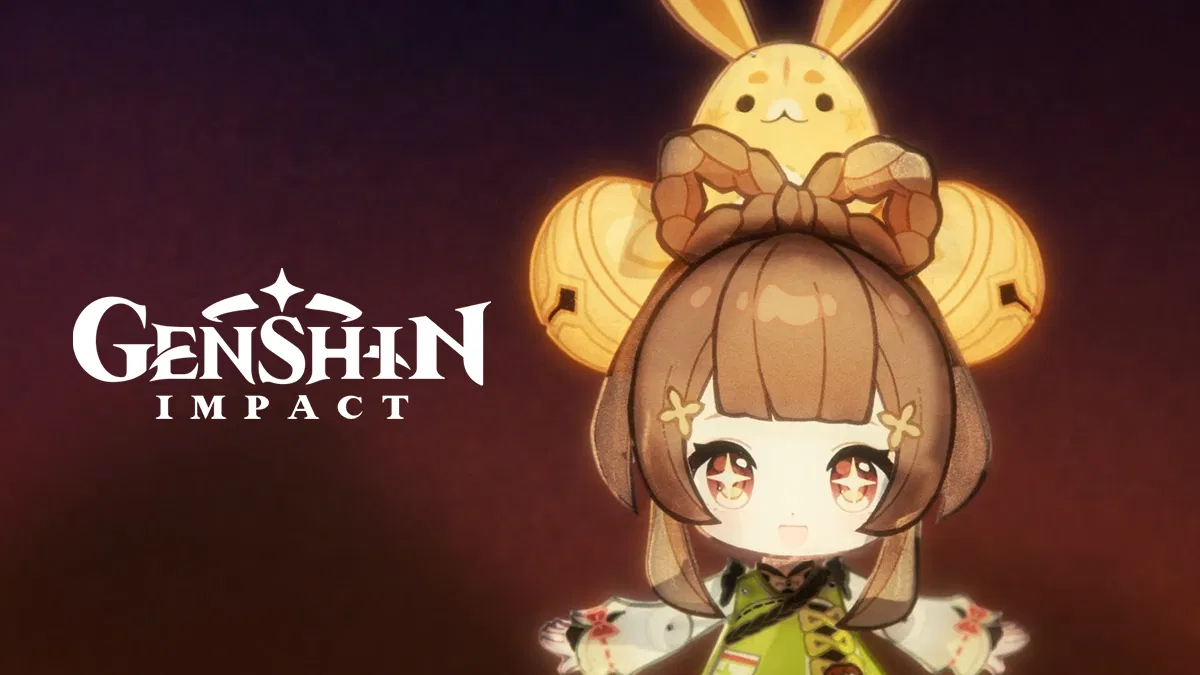 One of Genshin Impact characters, an anime Chibi style girl with with a traditional kimono.