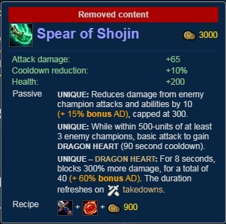 League of legends spear of shojin broken items