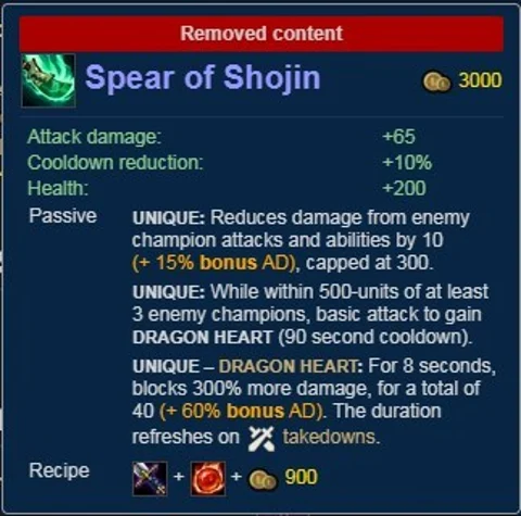 League of legends spear of shojin broken items