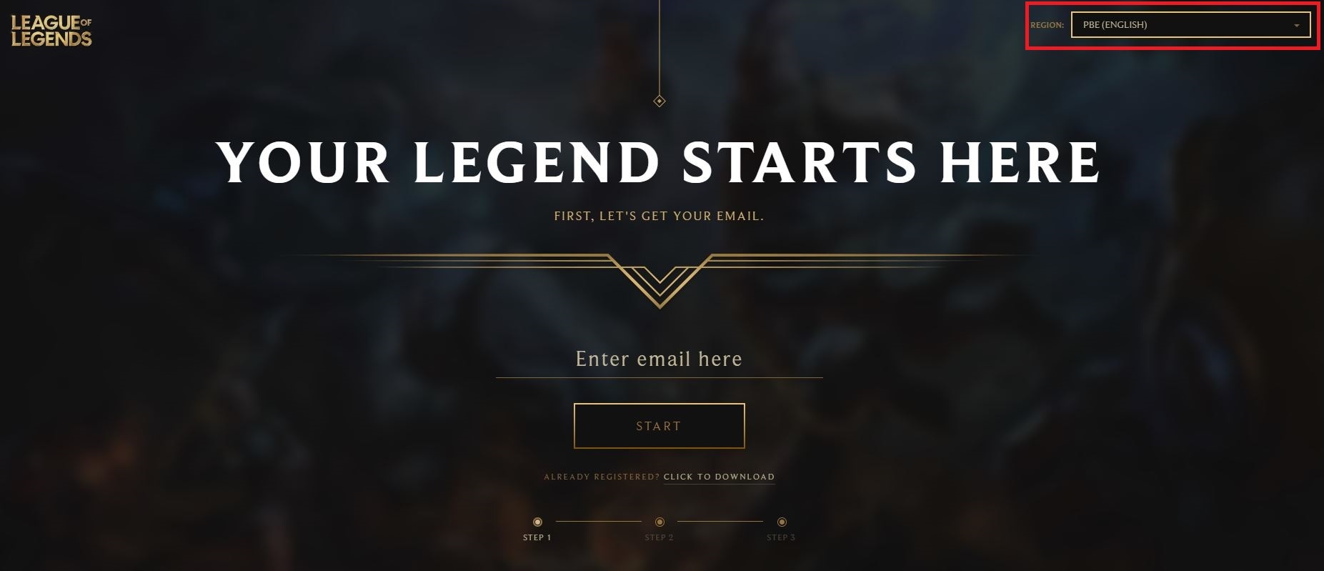 League of Legends PBE Signup Step 1