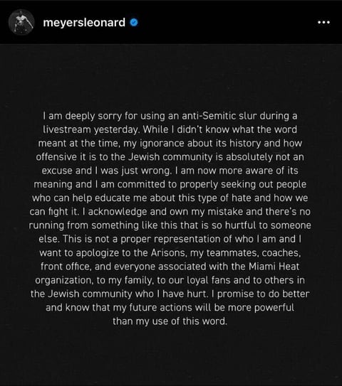 Meyers leonard antisemitic apology