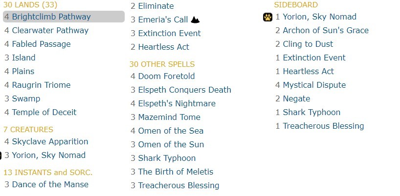 MTGA Esper Doom Deck Liste