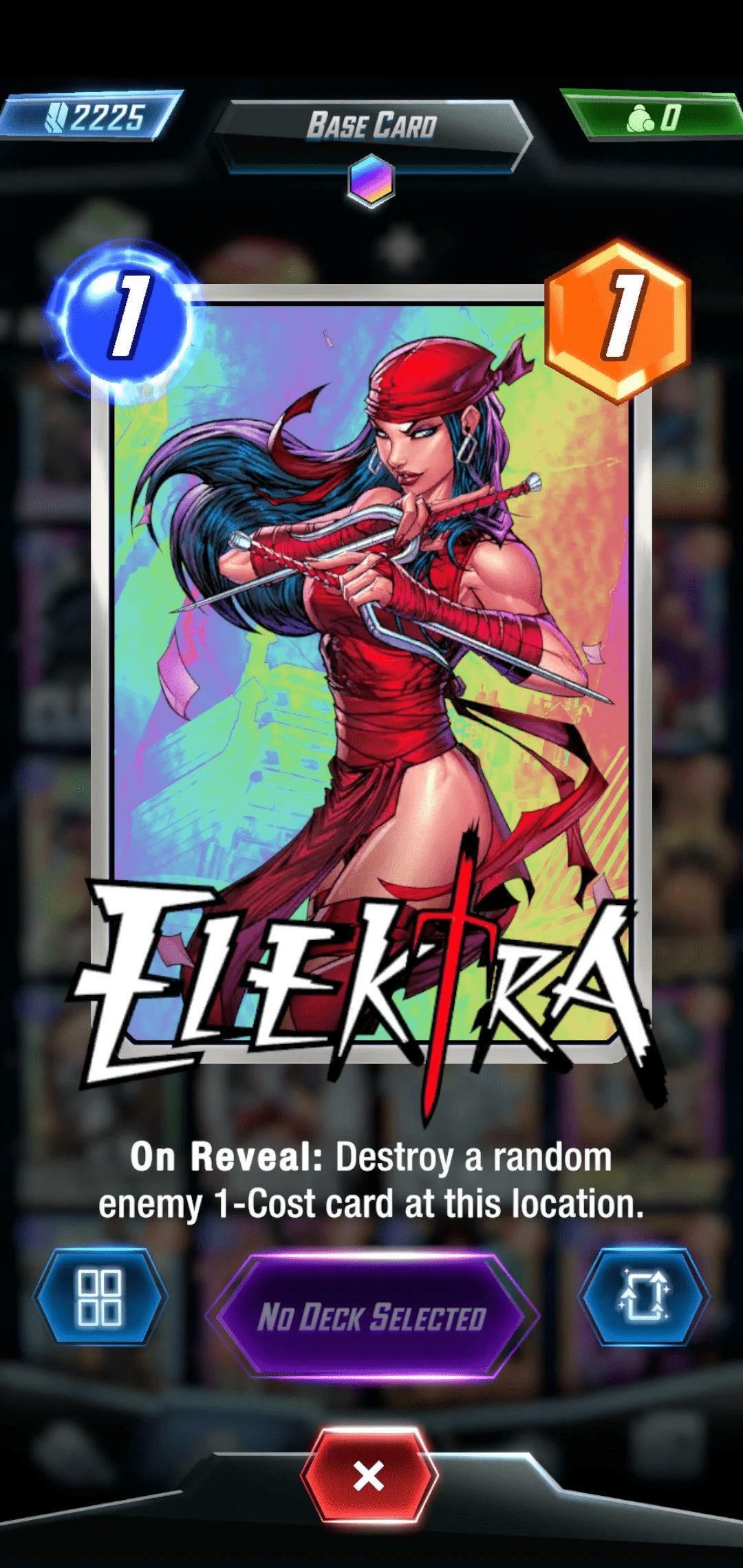 First infinity split card for Elektra in Marvel Snap