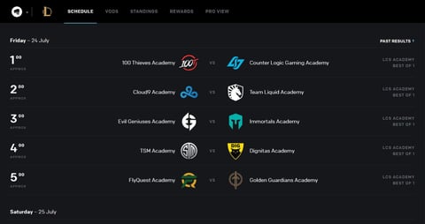 New lolesports schedule view