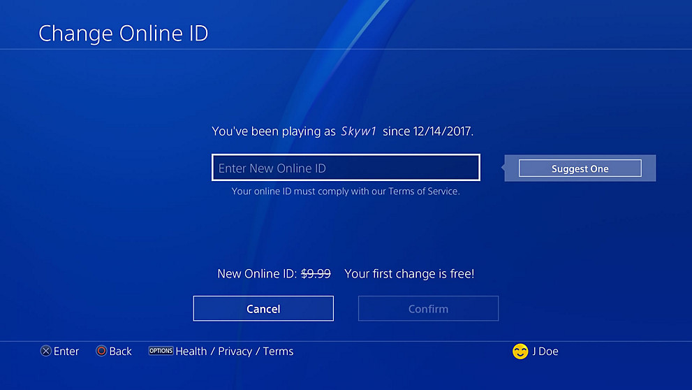 PSN changing your name