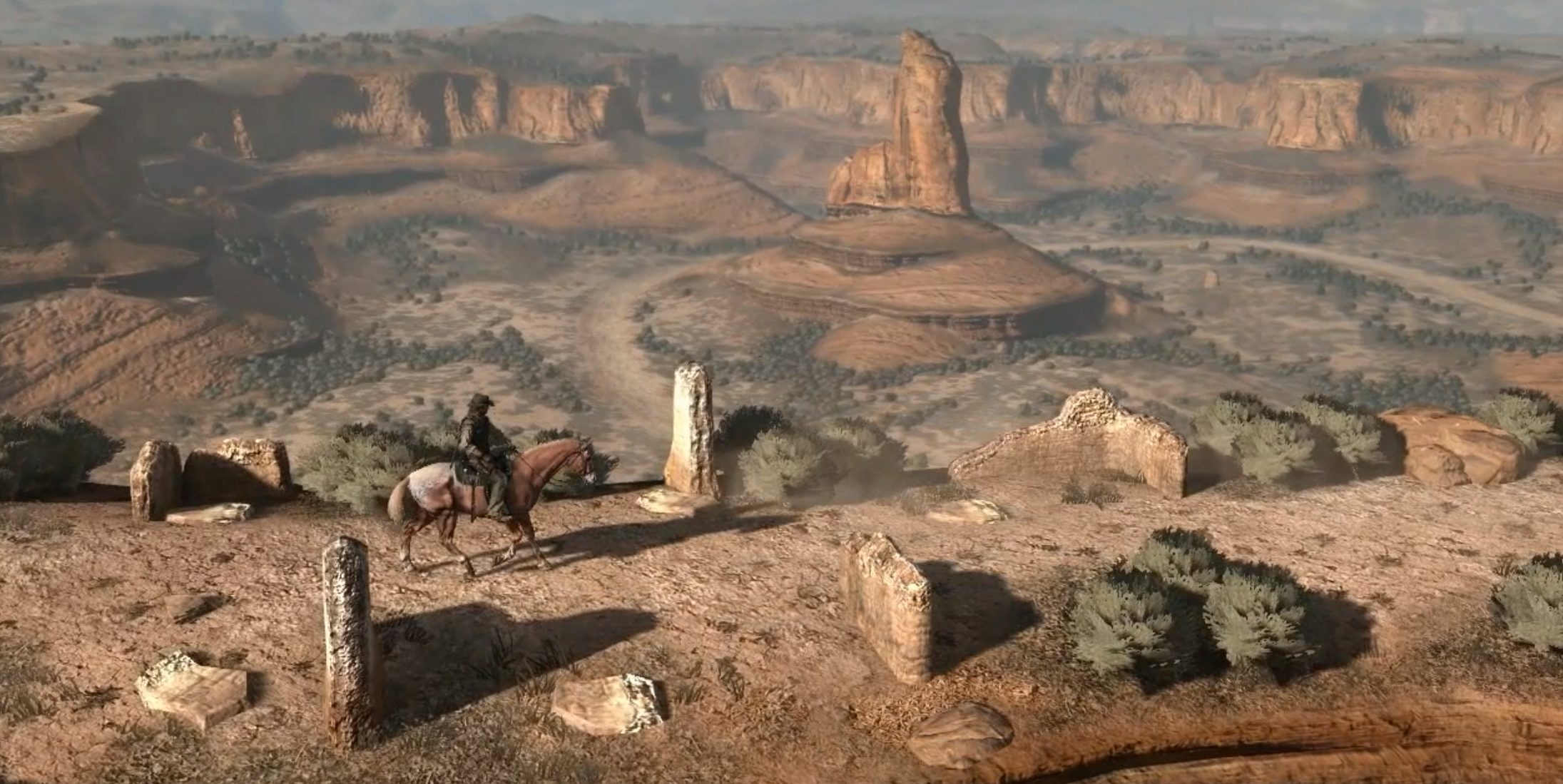 Vaquero cabalgando por el Salvaje Oeste en Red Dead Redemption