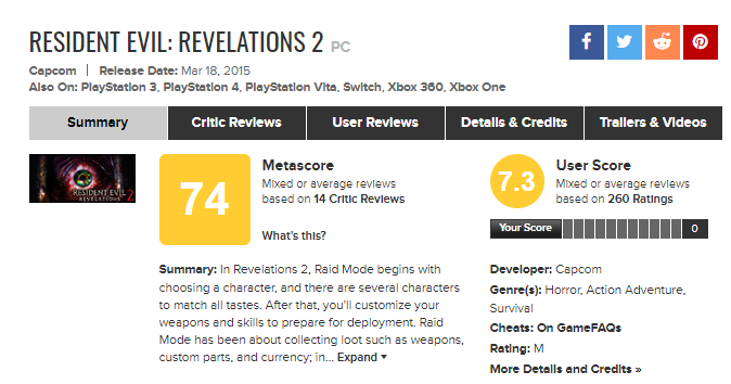 Resident evil revelations metacritic