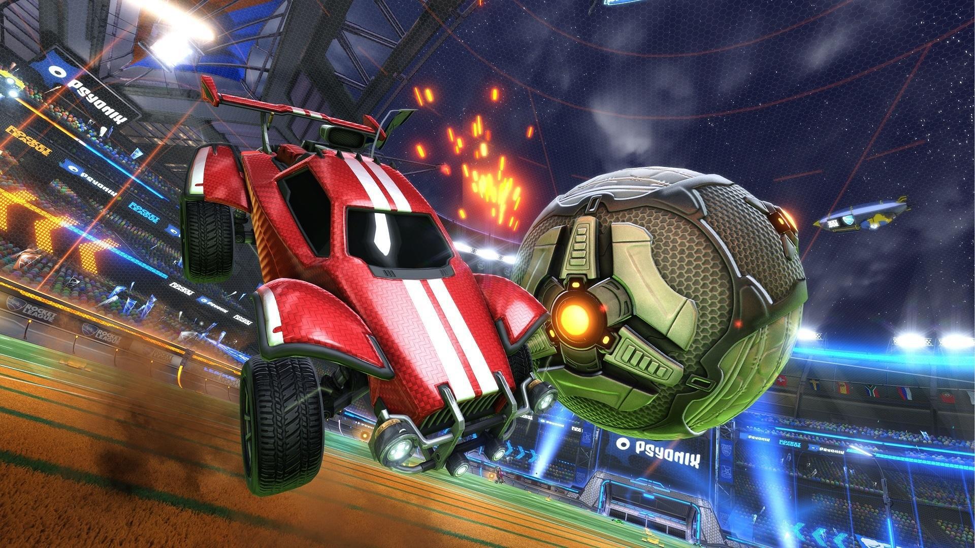 Rocket League car kicking a ball